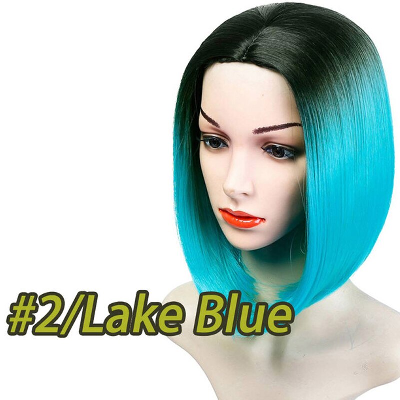 XUANGUANG Medium Bob Lace Front Synthetic Hair Wigs Ombre Green Red Color Yaki Straight Middle Part Blunt Lace Wig For Women: 12