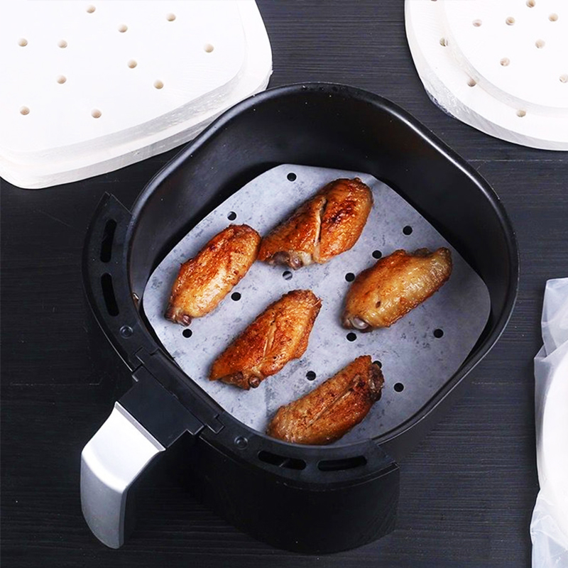 100Pc/Bag Air Fryer Steamer Liners Premium Perforated Wood Pulp Papers Non-Stick Steaming Basket Mat Baking Utensils For Kitchen