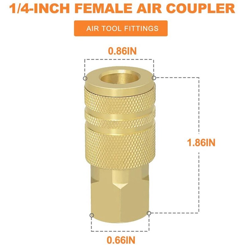 12PCS 1/4-Inch Br Female Industrial Coupler,1/4 Inch NPT Female Threads Size, Quick Connect Air Coupler