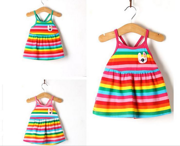 Vestido de algodón para bebé de 0 a 2 años, Rayas de colores, ropa de verano,