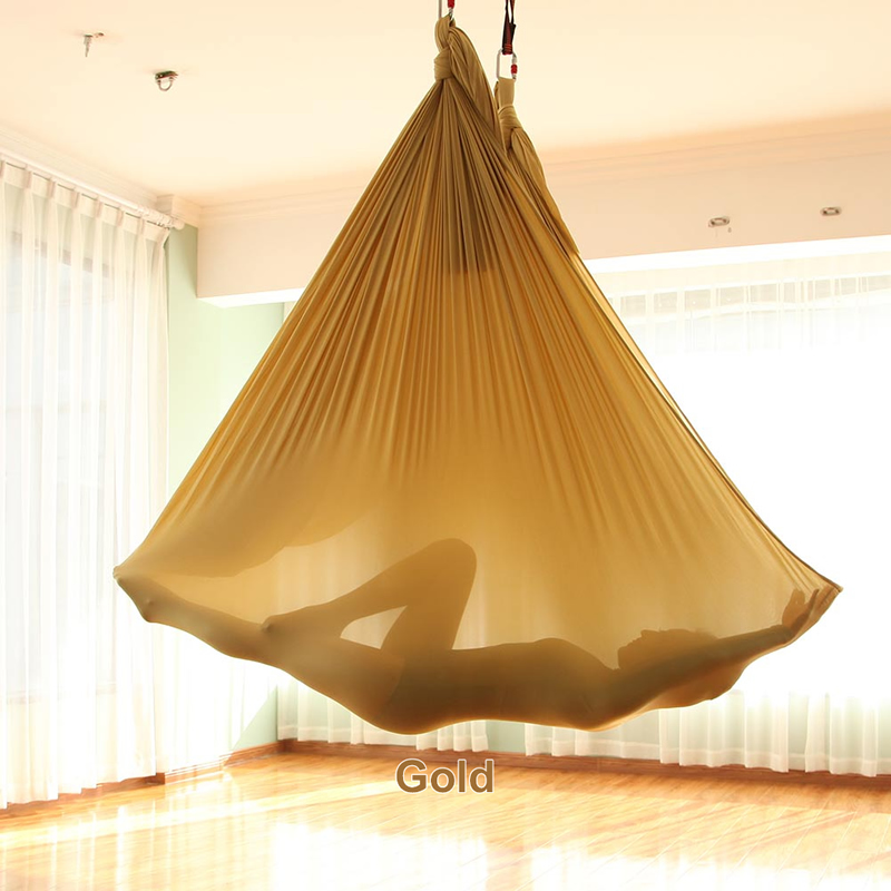 20 Color 5*2.8M Aerial Yoga Hammock Yoga Flying Swing Anti-gravity OR Yoga Belts Carabiner/Daisy Chain/Hanging Plate: Gold