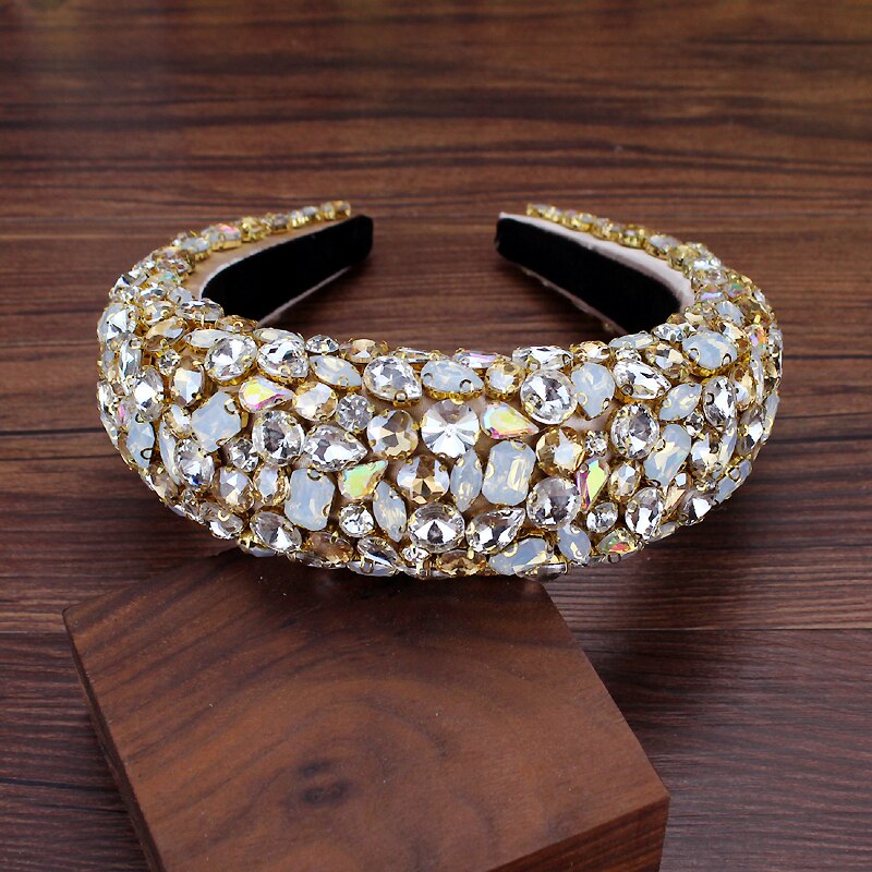 Boho Pieno Splendido Diamante Imbottito Barocco Fasce di Cristallo di Lusso Hairbands Per Le Donne Del Rhinestone Tiara Bling Accessori Per Capelli