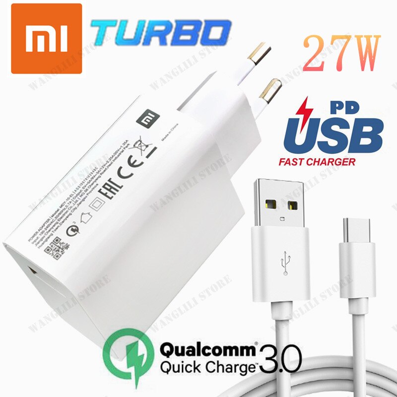 Xiaomi mi 10 ładowarka 27W oryginalny ue turbosprężarka ładowarka szybkie ładowanie adapter rodzaj usb c kabel robić mi 9 zawodowiec 9t redmi Uwaga 9s 8 9 K30: nowy EU 27W zestaw