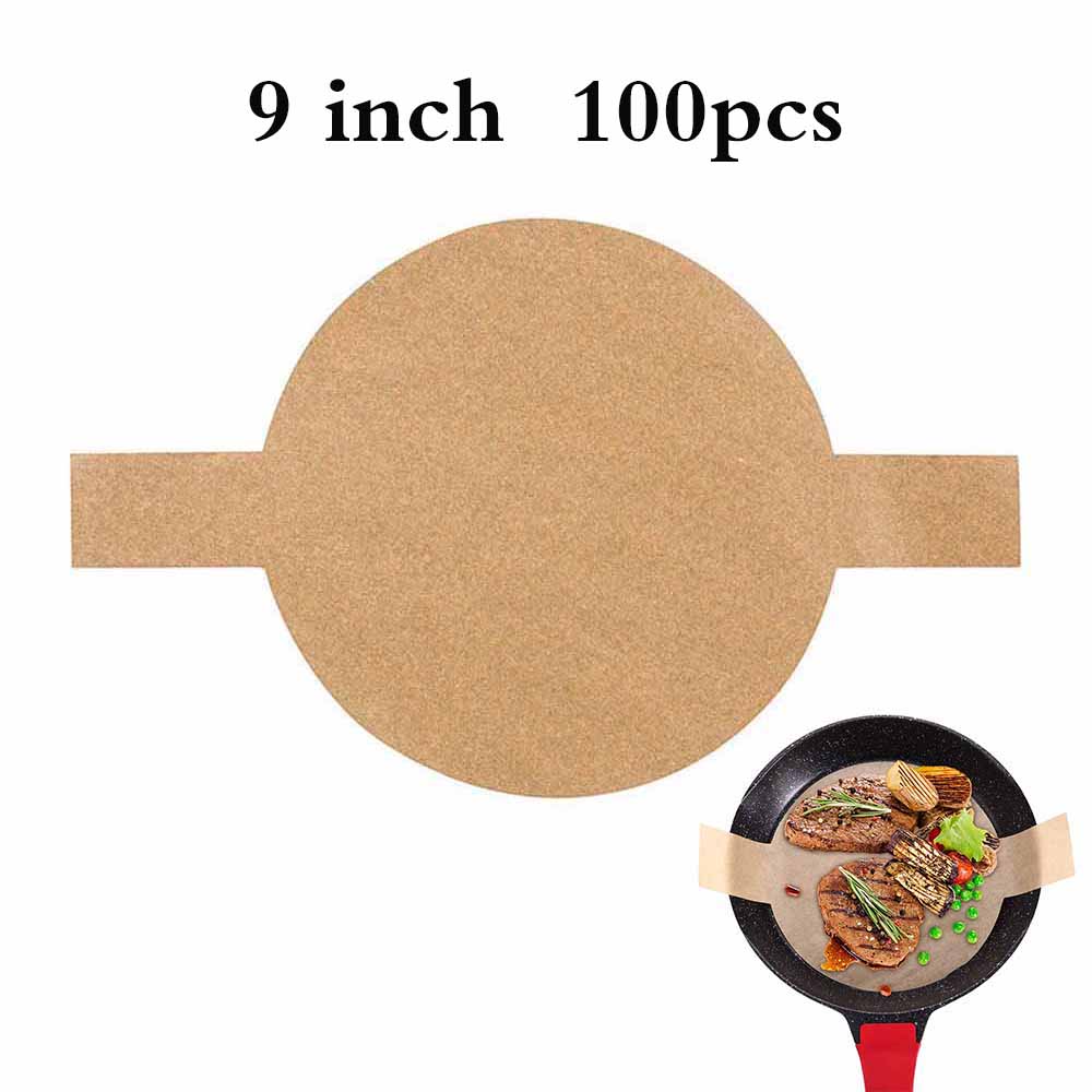 100 st bakpapper non-stick ugn bakning pergament cirklar pappersfoder passar för 6/8/9 tum runda kakformar: 9 tum