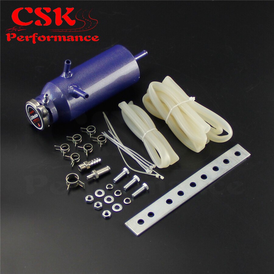 Aluminum Oil Catch Can Reservoir Tank with Breather Filter baffled Blue