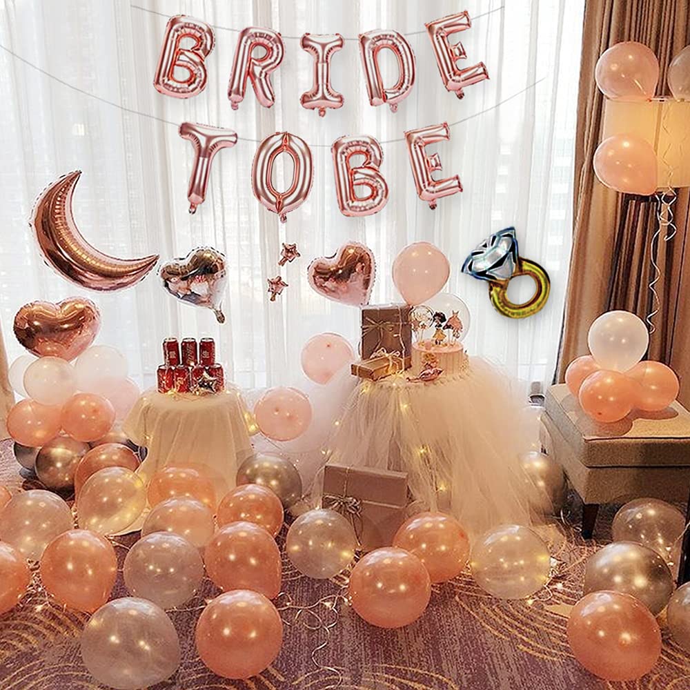Banner de novia para ser, despedida de soltera, despedida de soltera, decoraciones para despedida de soltera, Kit de globos de oro rosa con accesorio para fotografía, globo de confeti