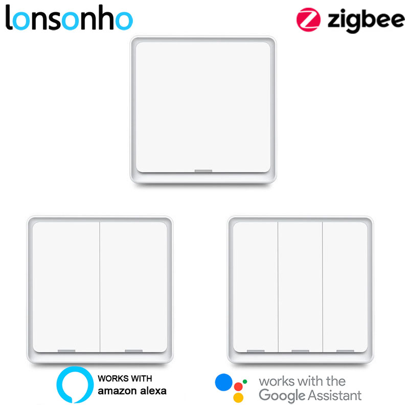 Lonsonho Zigbee Smart Switch EU UK 220V With Neutral Tuya Smart Life Wall Light Push Button Switch Compatible Alexa Google Home