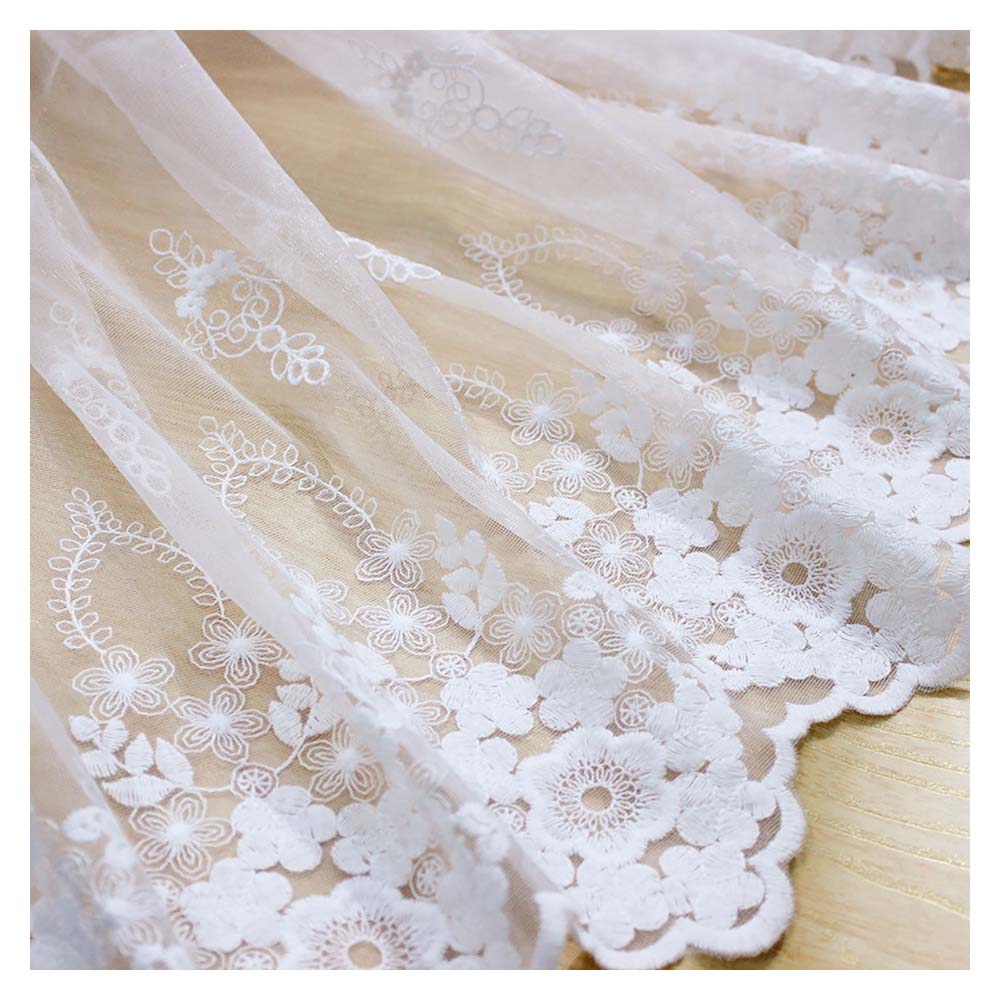 Tulle Fabric 1 Yard Ivory Set Yarn Mesh Embroidered Gauze Lace Wedding Dress Skirt Sewing Material 53"wide M4F122AM