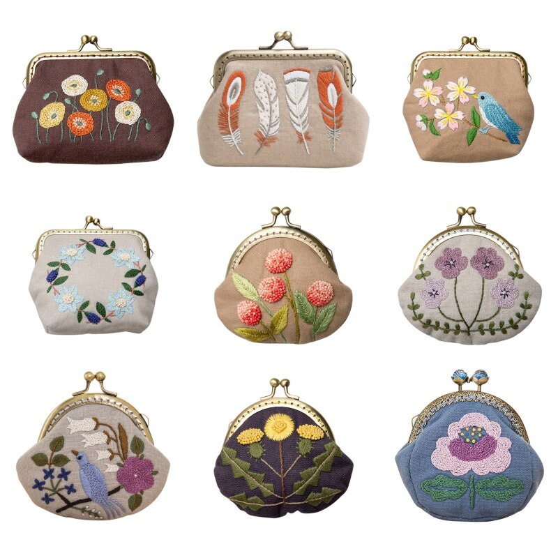 Handwork Crafts DIY Embroidery Coin Purse Cloth Material Package Embroidery Kit Flower Alone Handmade Cross Stitch kit