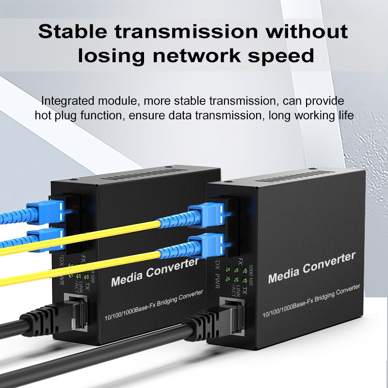 Gigabit ethernet fiber mediekonverter med en indbygget -in 1gb singlemode sc transceiver ,10/100/1000m rj45 to 1000 base-lx, op  to 20km