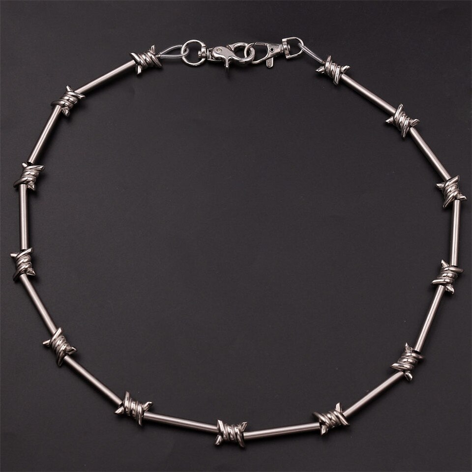 Collar de alambre de púas estilo Hip Hop para mujer, pulsera con cadenas para pantalón, joyería Harajuku Punk gótica, Gargantilla Unisex: necklace1