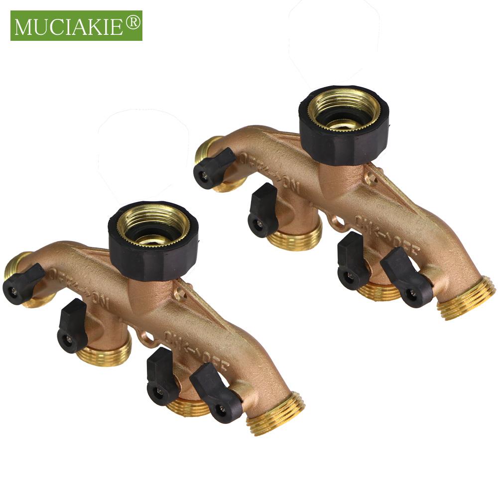 Deviatore per tubo da giardino a 4 gareggiare 100% ottone massiccio con rubinetto esterno filettato deviatore per tubo dell'acqua deviatore valvola in poi-spento indipendente