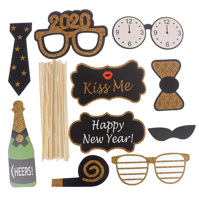 Gelukkig Nieuwjaar Photo Booth Props Xmas Party Decoratie Fotolijst Gelukkig Nieuwjaar Geschenkdoos Label Stickers Kerst supply