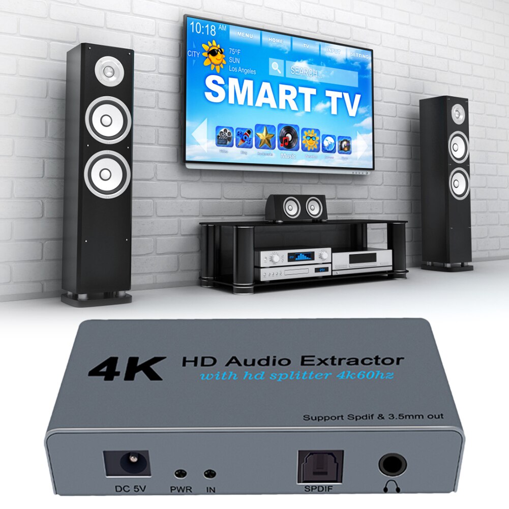 HDMI Audio Splitter 4Kx2K/3D 60HZ Stereo Surround Audio Optical Fiber 5.1 Decoding Converter