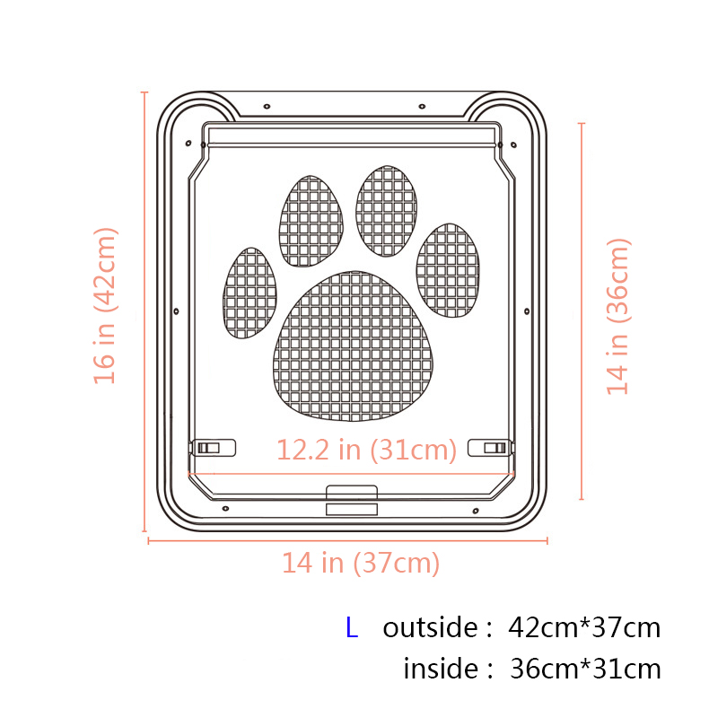 Pet Screen Deur 4 Way Afsluitbare Hond Kat Deur Beveiliging Flap Deur Abs Plastic Gate Deur Voor Kat Kleine Medium grote Hond Dierbenodigdheden: L