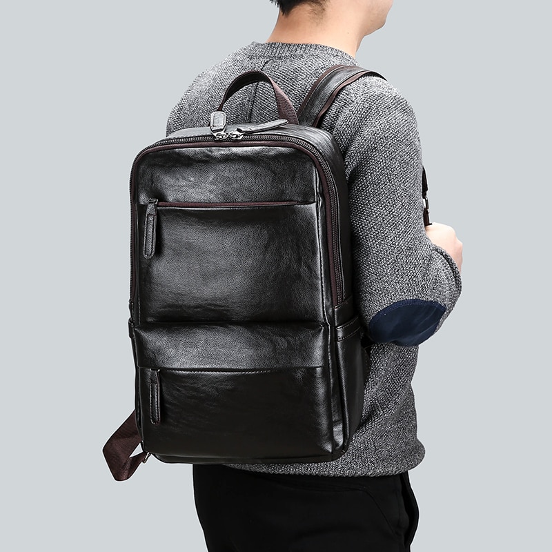 Mochilas de negocios de para hombre, bolso de viaje de cuero PU, Color negro, mochila universitaria, bolsas de libros grandes para estudiantes y niños