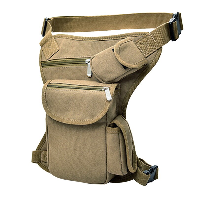 Mannen Reizen Rijden Motorfiets Zak Draagbare Taille Messenger Bag Casual Canvas Dij Been Multi-Pouch: Khaki