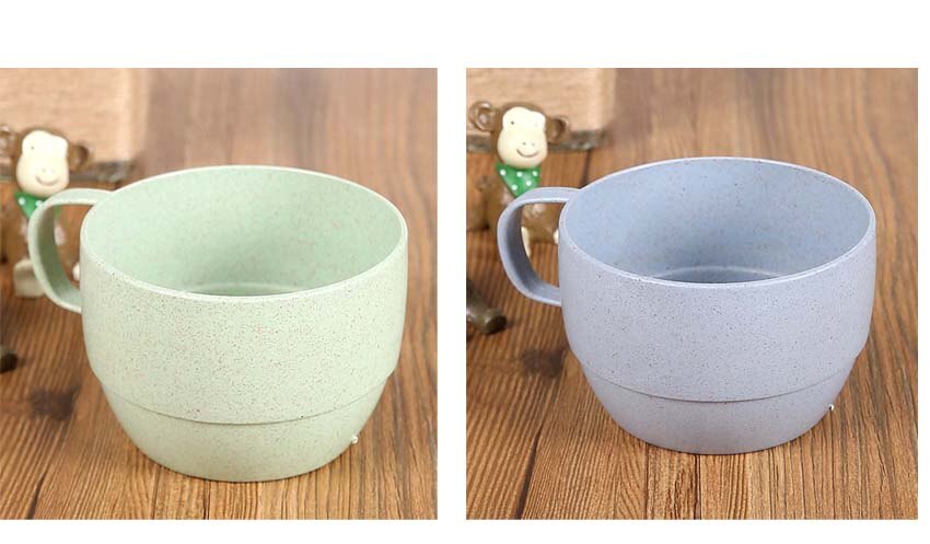 Tasse créative en paille de blé 250ml, 2 pièces, tasse à café, lait, petit déjeuner, joli, idée de pour les bébés et les enfants: 1 Blue and 1 Green