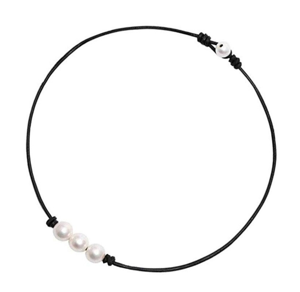 Collier en cuir noir pour femmes, pendentif trois perles, ras du cou, bijoux faits à la main