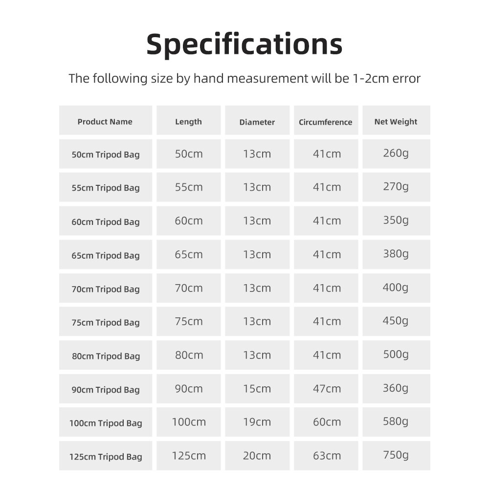 Sac de Transport Rembourré pour Appareil Photo, Monopode, Trépied, Étui, Support observateur, Boîte à Lumière, Parapluie, 55/60/65/70/75/80/100/125cm