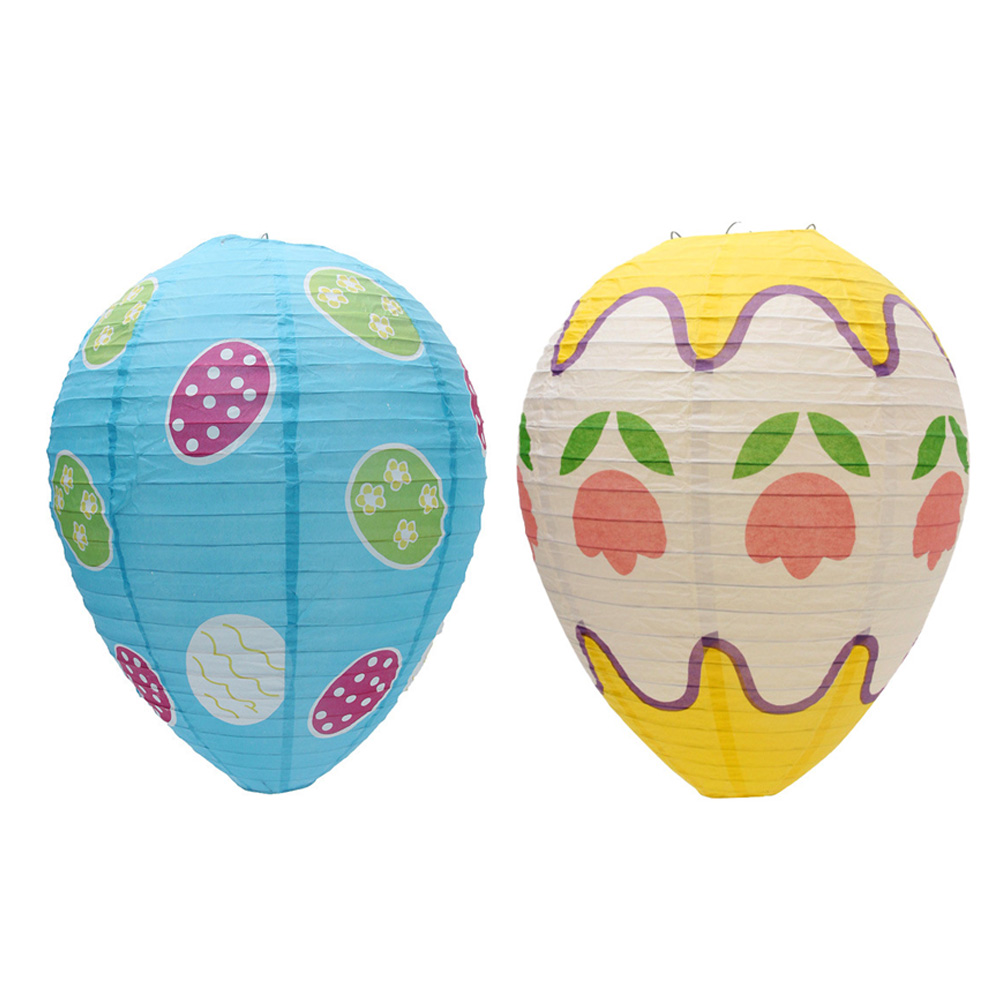 2Pcs Easter Egg-shaped Lantern Easter Party Lanterns DIY Paper Lantern