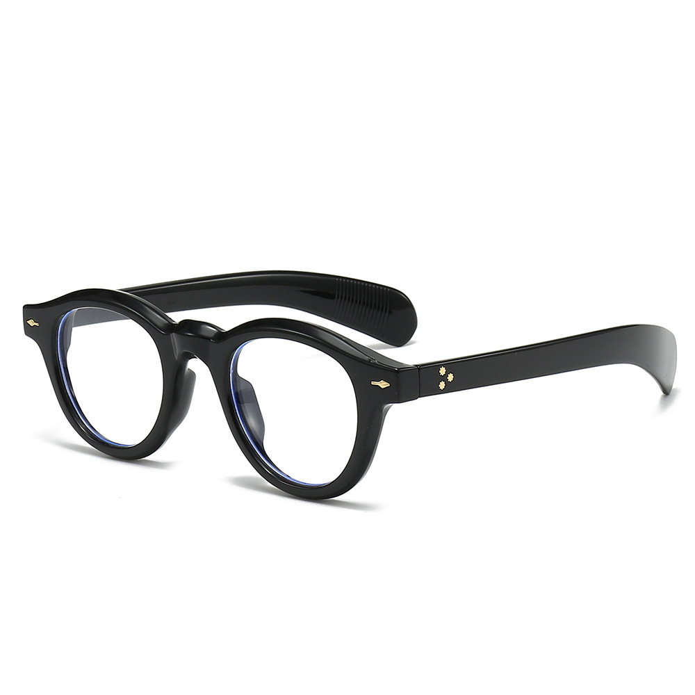 JNPCXI Anti-Blu-Ray Runde Frauen Gläser Rahmen Retro Sonnenbrille Nieten Dekoration Optische Männer Orange Brillen Rahmen