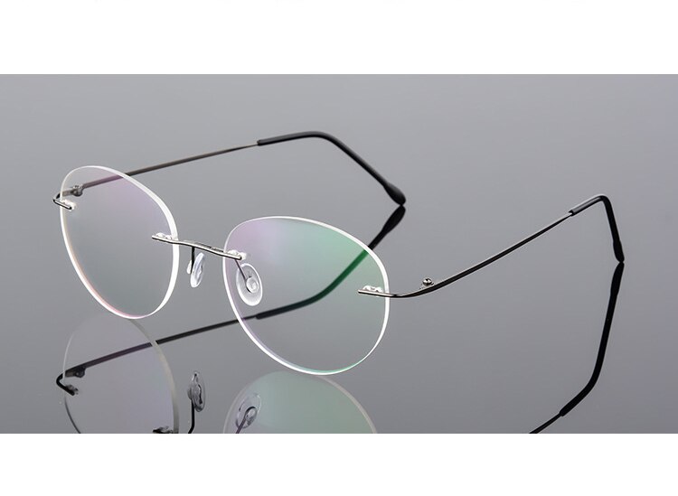 Gafas redondas sin montura Retro para mujer, lentes ópticas ultraligeras, Vintage, ovaladas flexibles, gafas graduadas para Miopía: Gunmetal