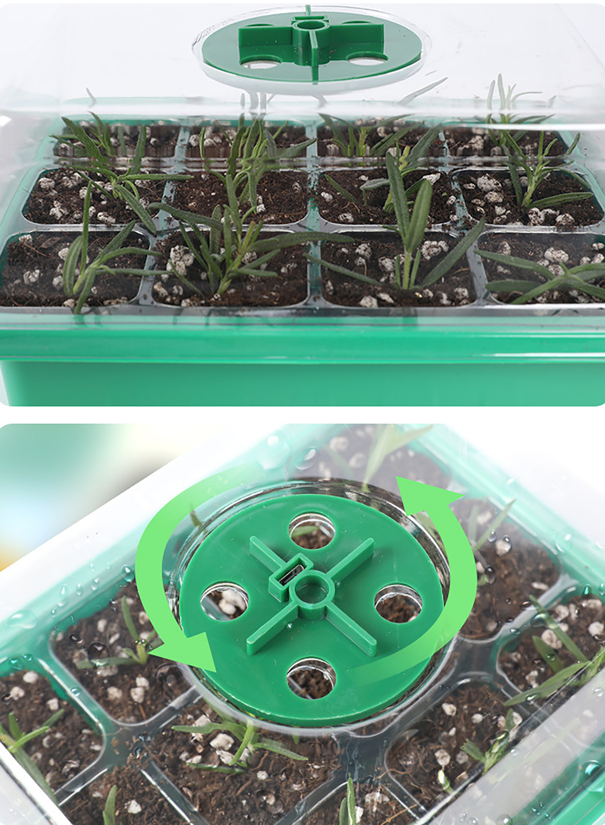 Caja de vivero de plántulas con luz LED de cultivo, bandeja de inicio de semillas, maceta de cría de plántulas, macetero de germinación de invernadero de jardín