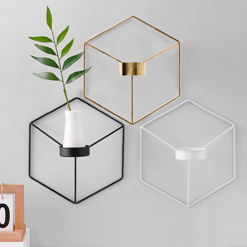 Enkel stil 3d geometrisk lysestake metall nordisk vegg lysestake sconce matchende lite telys skandinaviske hjemmepynt