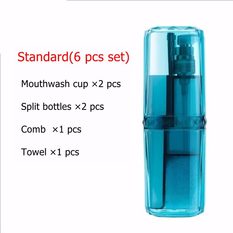 Taza de lavado de viaje, artículos de tocador de viaje portátil, pasta dental, cepillo de dientes, partición de caja de almacenamiento exterior, juegos de accesorios para baño: Standard-blue