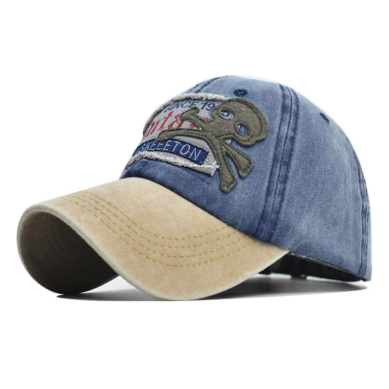 Style Skeleton Skull Head Hat Antique Finish Via Rinsing Lettered Baseball Cap All-match Stylish Guy's Pure Cotton Hat