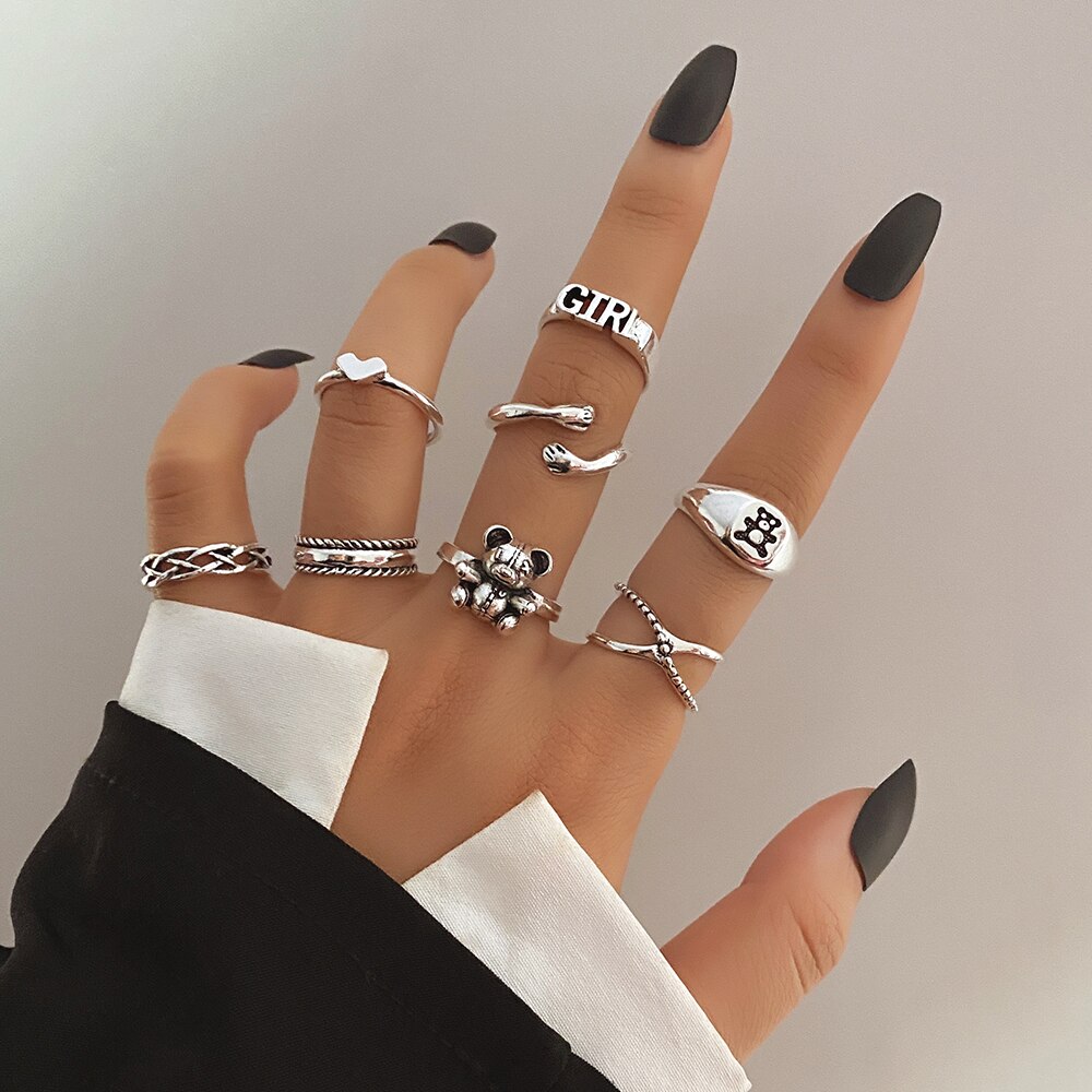FNIO Retro Spider Snake Skeleton Ring Japanese Style Men&#39;s Halloween Ring Hip Hop Rock Jewelry: FN33914325