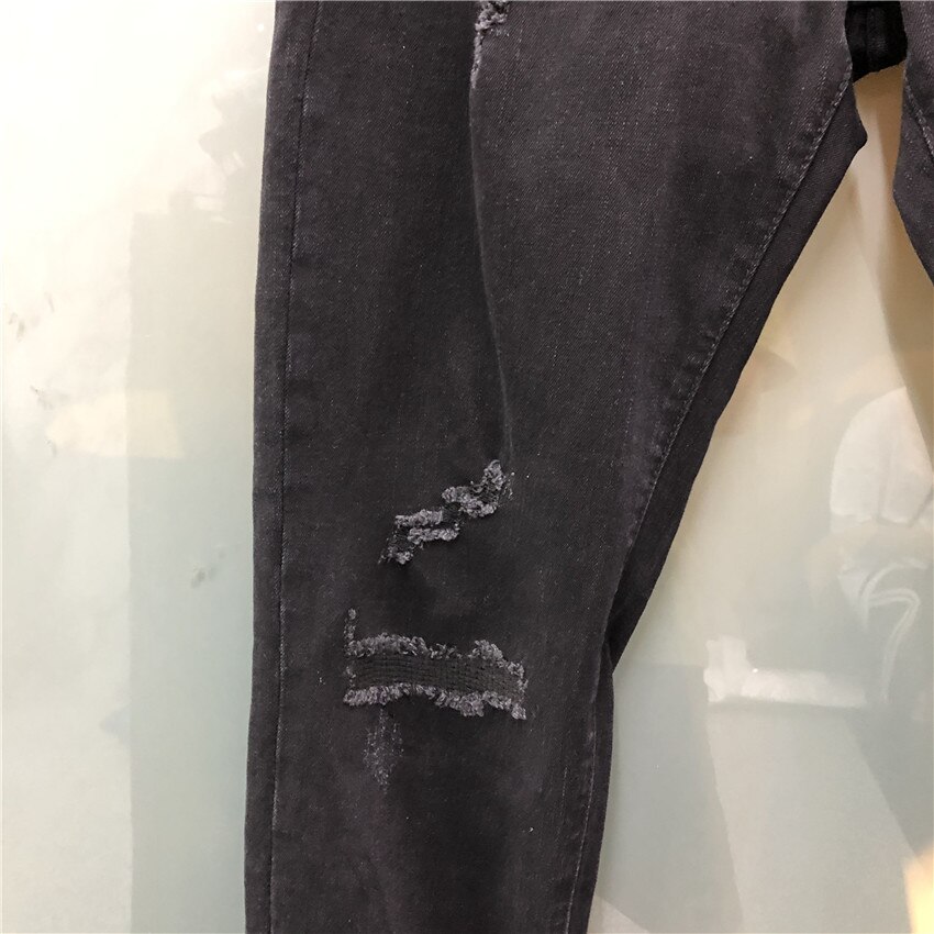 Repræsentere high street jeans mænd kvinder slidte patch stil repræsentere bukser 1:1 version jeans slim stretch pencil bukser