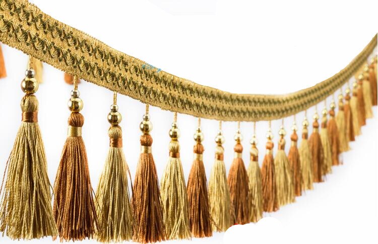 Cinta de ajuste de flecos para cortina, accesorio de decoración de encaje con cuentas para costura, 1 M, 6CM de ancho: E