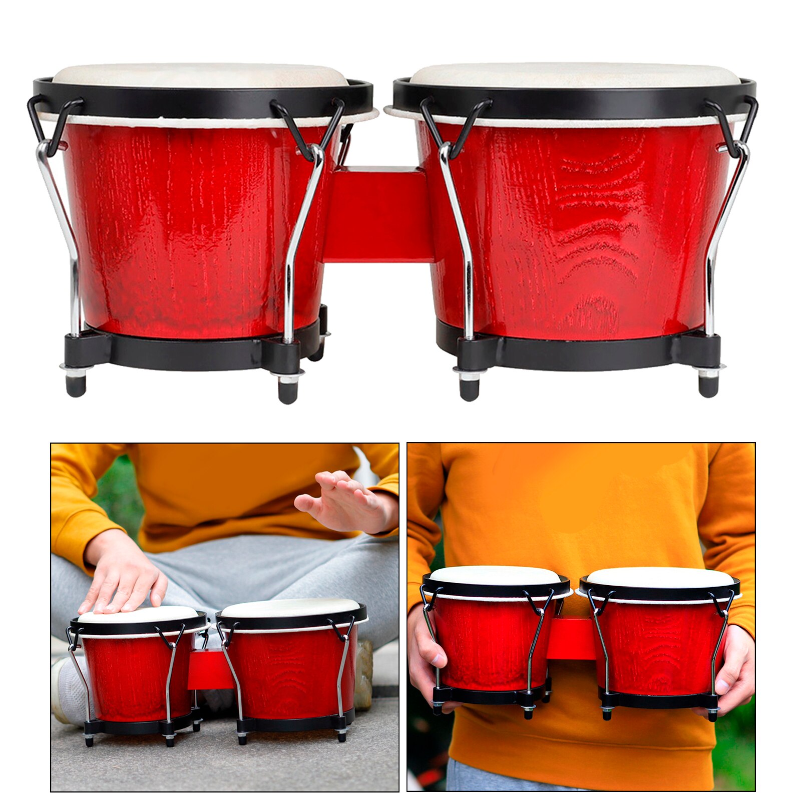 Percussion African Bongo Drum 6 Inch 7 Inch Solid Wood School Children Starter