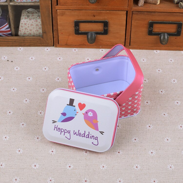 1Pc Metal Handle Storage Box Small Suitcase Organizer Case Sewing Kit Tinbox Candy Cookie Chocolate Packaging Wedding