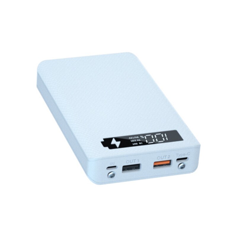 Multifunctional Power Bank Shell Charger Box with 2 USB Output Ports 6 Slot Batteries Container DIY Case: White Fast Charging