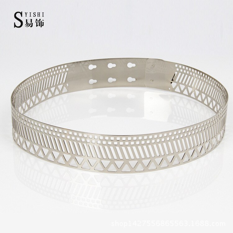Metal Mirror Waist Belt 4 cm Width Women hollow Metallic Celebrity Gold silver Wide Band For Women Belts BL23: Silver