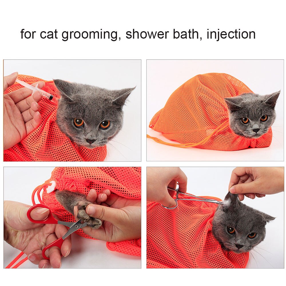 Bolsa de banho para gatos, mochila de malha para limpar as unhas, sem arranhões, com contenção para as unhas