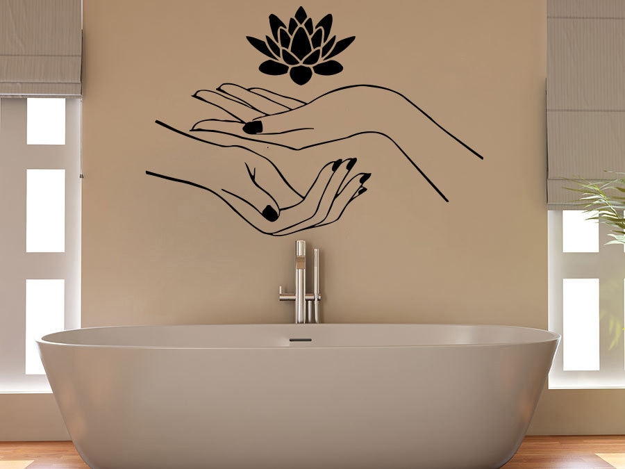 Muursticker schoonheidssalon voor meisjes, lotusbloem, handenpatroon, vinyl muurstickers, badkamer interieur, verwijderbaar, thuis, namaste, doe-het-zelf, syy 700