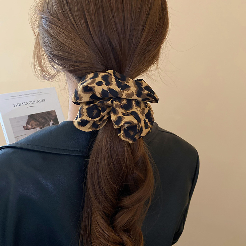 Retro leopardo impressão cabelo scrunchie alta rabo de cavalo corda elástica laço de cabelo clássico outono inverno acessório de cabelo para mulheres meninas