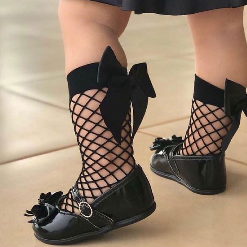 Mode Baby Meisje Mesh Sokken Met Grote Boog Zomer Katoen Ademend Zwart Wit Leuke Peuter Kids Sokken 1-5Y