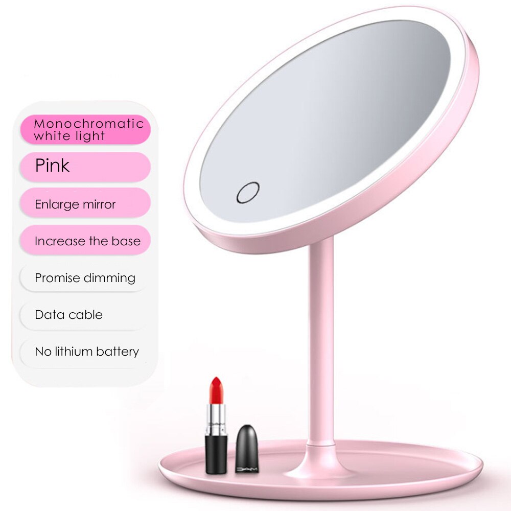 LED Makeup Mirrors with Ring Light HD Vanity Mirrors Smart Touch Control Illuminated Stand Up Desk Table Mirror USB Charge: 1 color light pink