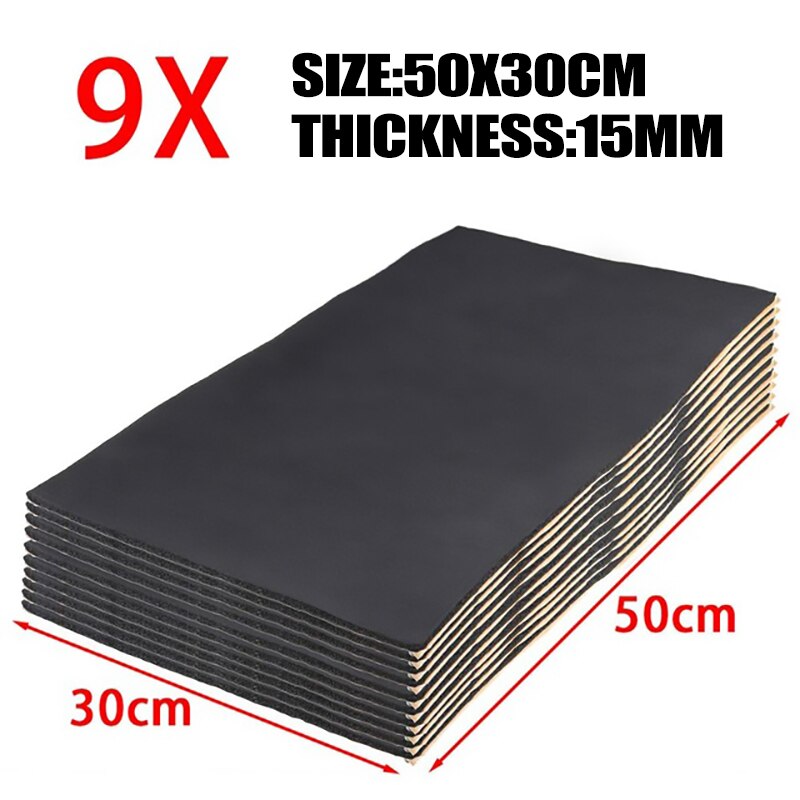 9X 1Cm 0.6Cm Auto Sound Deadener Mat Geluidsisolerende Motorkap Isolatie Deadening Motor Firewall Warmte Schuim Katoen sticker 30x50cm: 9x15mm