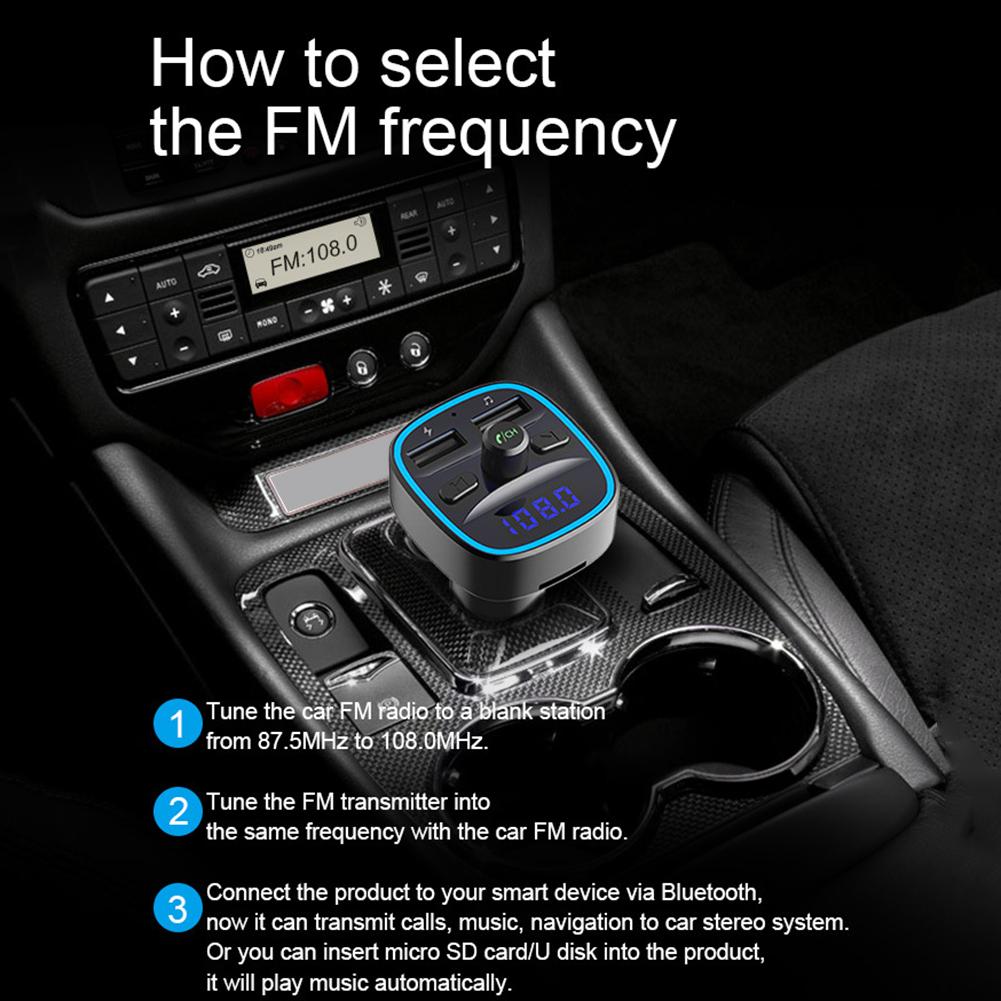 Transmetteur T25 Bluetooth 5.0 FM, Navigation vocale, double port USB, lecteur MP3, Distance de Transmission Effective 10M, noir