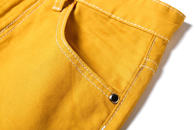 Men Skinny Jeans Yellow Denim Jean Pants Good Men Stretch Slim Long Jeans High Street Style Jeans