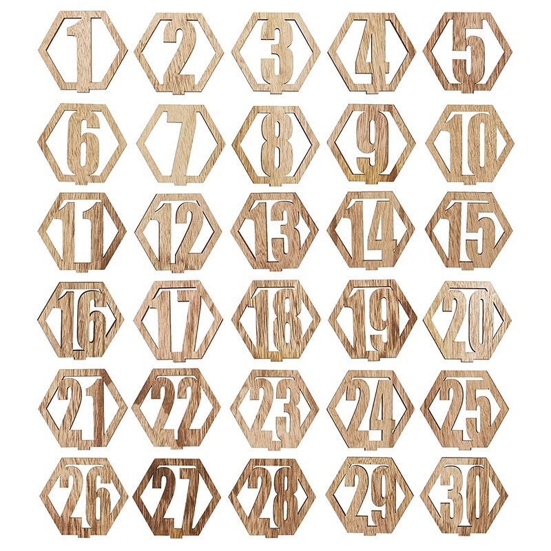 ! Wood Wedding Party Hexagon Table Numbers (NO. 1-30), Easy To Assemble,For Party Table Centerpieces Reception Decorati