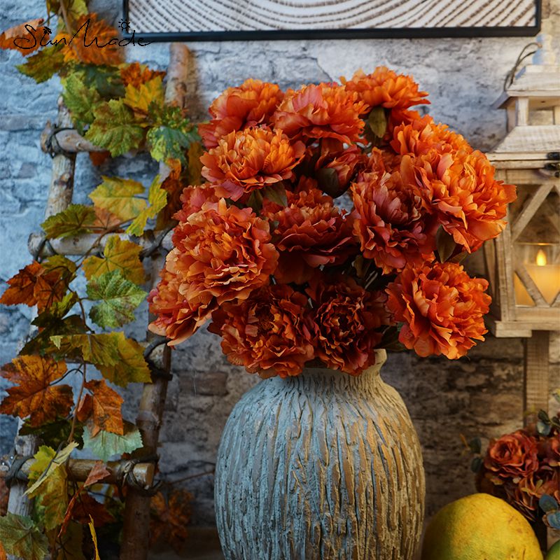 Sunmade 3-Head Grote Pioen Tak Kunstbloemen Woonkamer Decoratie Bruiloft Fall Decor Bloemstuk Diy