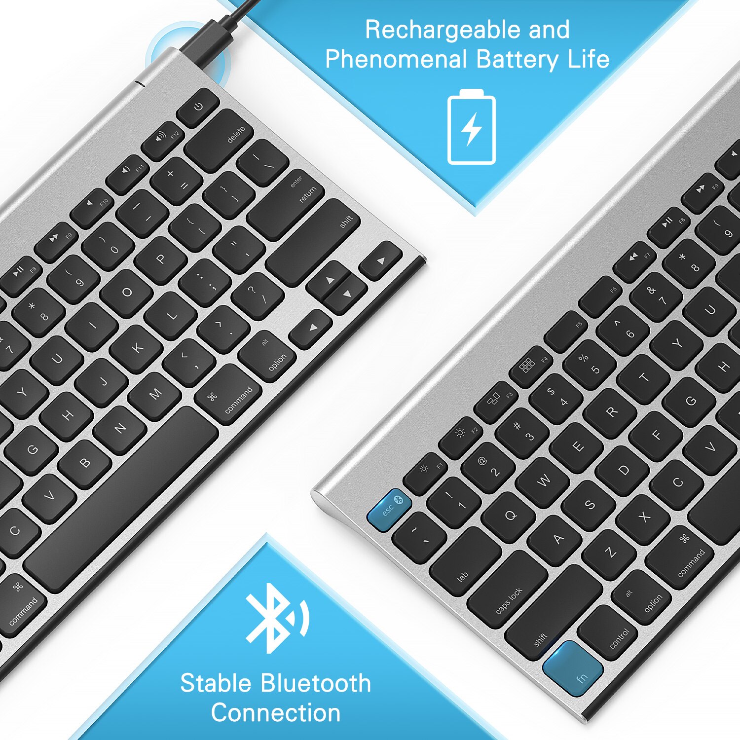 Jelly Comb Rechargeable Bluetooth Keyboard for Mac OS Compact Wireless Keyboard Compatible for MacBook Air MacBook Pro iMac Pro