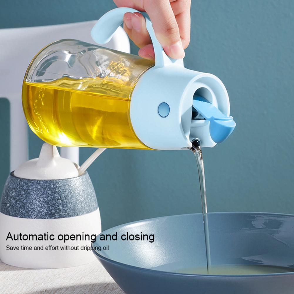 Automatisk snu olivenoljedispenserflaske, eddikdispenser i glass, lekkasjesikker krydderbeholder med automatisk hette og